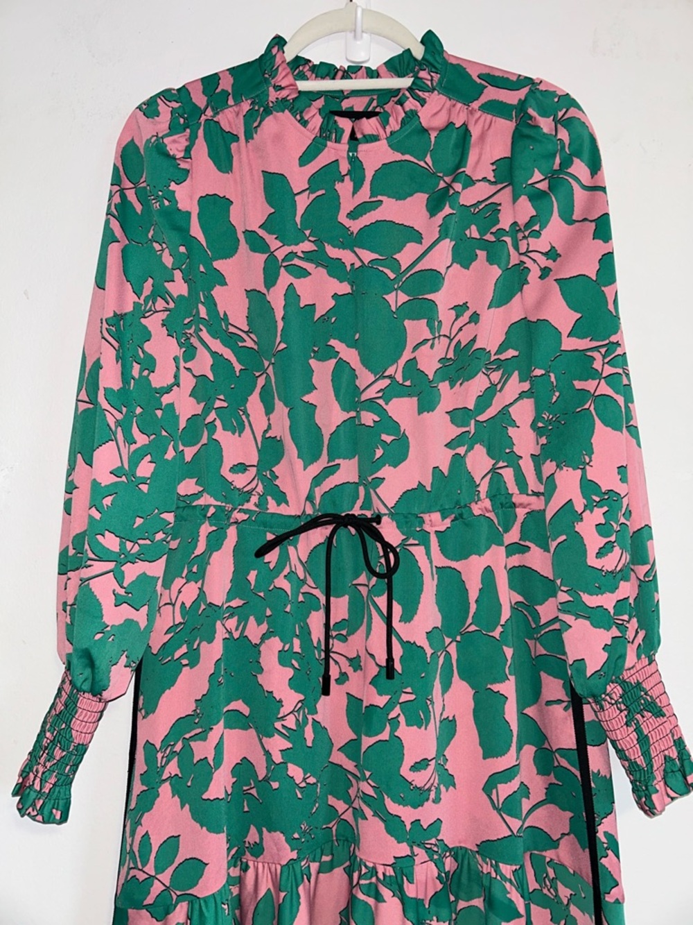 ME+EM Leaf-print Tiered Maxi Dress Pink and Green - Picture 3 of 14